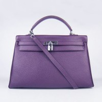 Hermes Kelly 35Cm Togo Leather Handbag Purple/Silver